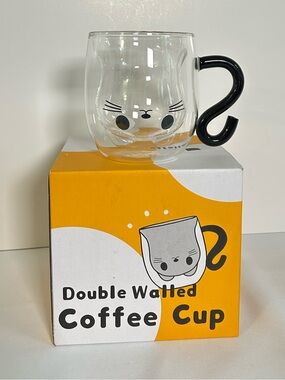 Double Wall Glass Mug | 9 oz Borosilicate Coffee/Tea Cup | Insulated 🐱